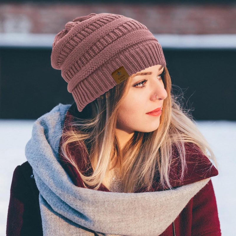 Durio Womens Knit Beanie Winter Thick Solid Fleece Lined Beanie Hats for Women Men Unisex Warm Skiing Beanies - Image 5